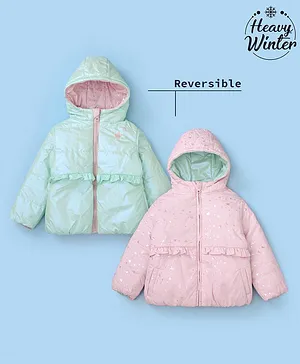 Babyoye Full Sleeves Reversible Hooded Jacket  Solid Colour Print - Blue and Pink