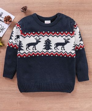 Babyhug Full Sleeves Sweater Placement Design- Blue