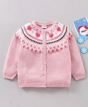 Babyhug Knit Full Sleeves Sweater - Pink