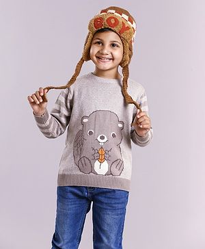 Babyhug Full Sleeves Sweater Squirrel Design - Light Grey