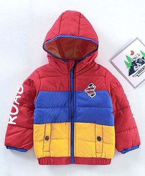 Babyhug Full Sleeves Color Block Hooded Jacket- Yellow Red