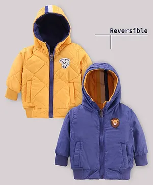 Babyhug Full Sleeves Solid Hooded Fashion Heavy Winter Reversible Jacket - Navy