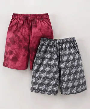 Rikidoos Pack Of 2 Tie And Dye And Geometric Prism Print Shorts - Maroon Grey