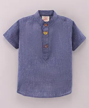 Rikidoos Half Sleeves Self Design Bird Applique Detail Shirt - Blue