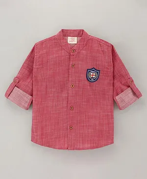 Rikidoos Full Sleeves Placement Embroidered Shirt - Red
