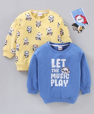 Babyhug Full Sleeves Sweatshirt Panda & Text Print Pack of 2- Multicolor