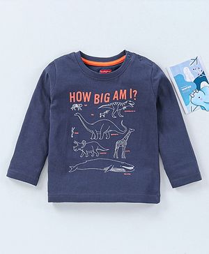 Babyhug Full Sleeves T-Shirt Animal Print - Navy Blue