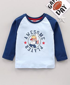 Babyhug Full Sleeves Cotton T-Shirt Baseball & Text Print - Blue