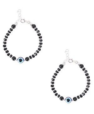 Dhruvs Collection Exclusive BIS Hallmarked 925 Pure Silver Evil Eye Baby Nazariya Bracelets With Black Crystal & Silver Beads Pair of 1 - Silver Black