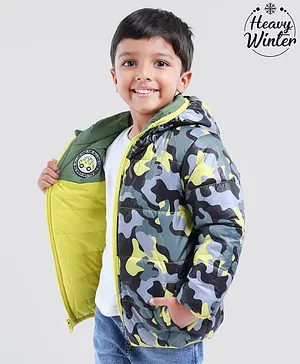 Babyoye Full Sleeves Reversible Hooded Jacket Camo Print- Yellow