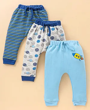 Babyhug 100% Cotton Full Length Diaper Leggings Striped Pack of 2 - Blue
