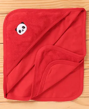 Babyhug Cotton Knit Hooded Towel Panda Print - Red