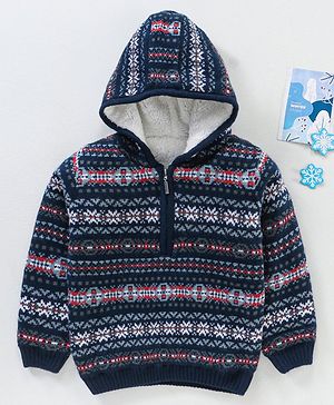 Babyhug  Blend Full Sleeves Hooded Sweater - Blue