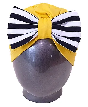 Tipy Tipy Tap Striped Bow On Solid Turban Cap - Yellow White Black