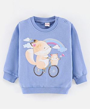 Babyhug Full Sleeves Sweatshirt Floral Print & Balloon Sleeves- Navy Blue main image 1