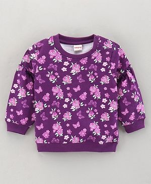 Babyhug Full Sleeve Sweatshirt Floral Print with Frill Detailing - Violet