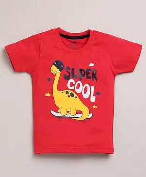 TOONYPORT Half Sleeves Dinosaur Printed T Shirt - Blue - Red