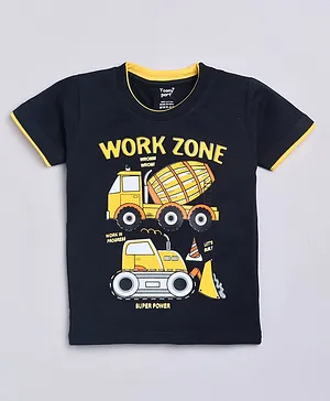TOONYPORT Half Sleeves Work Zone Printed T Shirt - Navy Blue