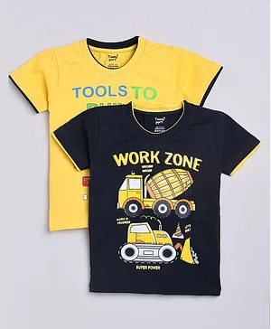 TOONYPORT Pack Of 2 Work Zone Printed T Shirts - Blue Yellow