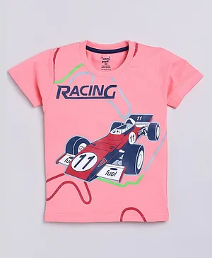 TOONYPORT Half Sleeves Racing Printed T Shirt - Pink