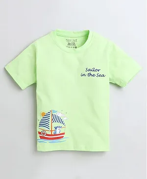 Polka Tots Half Sleeves Sailor In The Sea And Whale Print T Shirt - Green