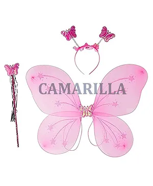 CAMARILLA Fairy Butterfly Wings with Matching Hair Band and Magic Wand Costume for Baby Girls Birthday Party/Princess Accessories/Party Gift for Kids/Party Supplies (Pack of 1,White)...
