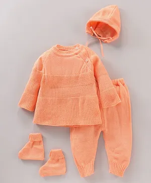 Babyhug Acrylic Full Sleeves 4 Piece Solid Baby Sweater Set - Peach