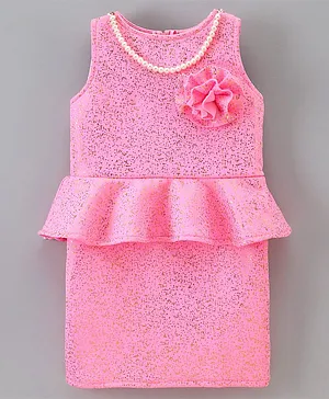 The KidShop Sleeveless Floral Work Peplum Dress - Pink