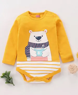 Babyhug 100% Cotton Full Sleeves Onesie Bear Print - Mustard