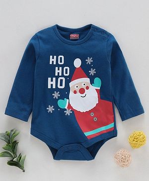 Babyhug 100% Cotton Full Sleeves Onesie Santa Print - Blue