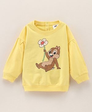Babyhug Full Sleeves Knit Sweatshirt With 'Chip And Dale' Graphics & Balloon Sleeves - Yellow