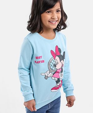 Babyhug Full Sleeves Knit Sweatshirt With Minnie Mouse Graphics- Sky Blue