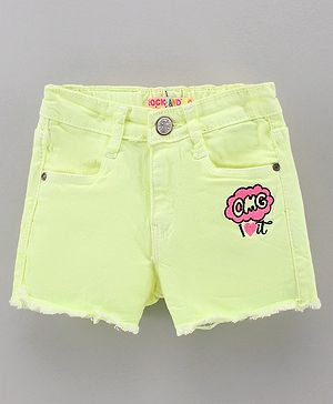 Vitamins Mid Thigh Length Denim Shorts OMG Embroidered - Yellow