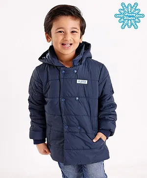 Babyhug Full Sleeves Solid Hooded Padded Winter Jacket with Patch - Navy