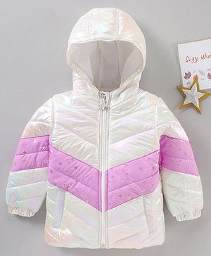 Babyhug Full Sleeves Woven Color Block Hooded Padded Jacket - Off White