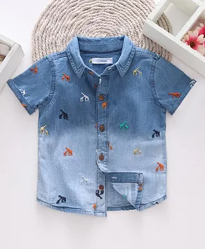 Babyoye 100% Cotton Washed Embroidered Denim Shirt - Blue