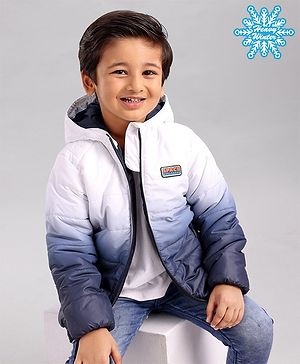 Babyhug Full Sleeves Hooded Padded Winter Jacket Color Block - Off White Navy