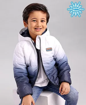 Babyhug Full Sleeves Hooded Padded Winter Jacket Color Block - Off White Navy