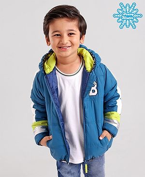 Babyhug Full Sleeves Hooded Padded Winter Jacket Color Block - Blue