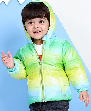 Babyhug Full Sleeves Color Block Hooded Padded Jacket - Green