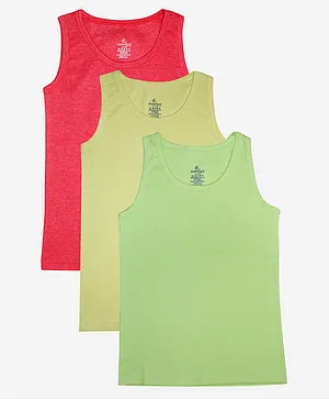 Kiddopanti Pack Of 3 Sleeveless Solid Vests - Neon Green Red Yellow