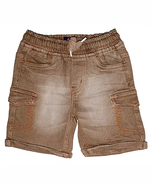 Kiddopanti Embroidered Denim Shorts - Brown