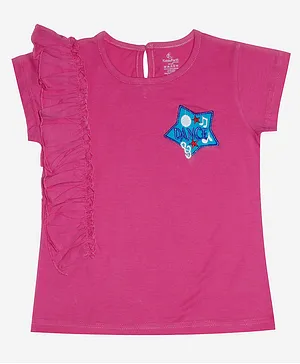 Kiddopanti Short Sleeves Frill Tee With Dance Star Badge - Pink