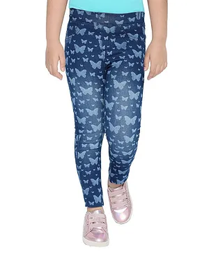 Naughty Ninos Full Length All Over Butterfly Printed Denim Washed Jeggings - Dark Blue