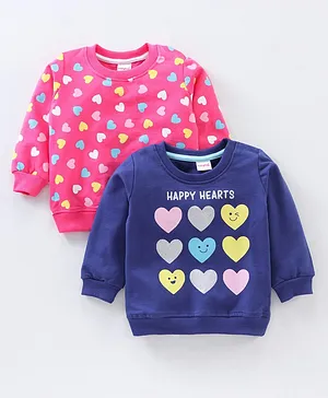 Babyhug Full Sleeves Knit Sweatshirts Text & Heart Print Pack Of 2 - Multicolor