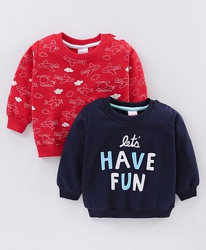 Babyhug Full Sleeves Knit Sweatshirts With Text Graphics Pack of 2- Multicolor