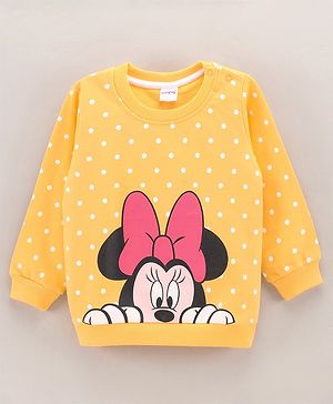 Babyhug Full Sleeves Cotton Knit Sweatshirt With Minnie Mouse Graphics - Yellow