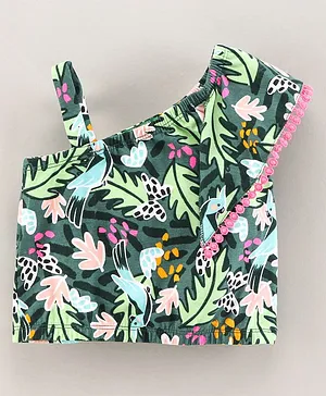 UCB Sleeveless One Shoulder Top Leaf Print - Green