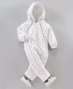 Babyhug Full Sleeves All over printed Winter Wear Romper - White