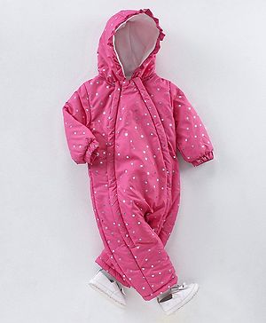 Babyhug Full Sleeves All over printed Winter Wear Romper - Pink